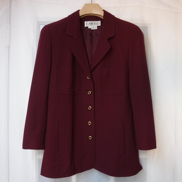 Carlisle Maroon Color Wool Button Up Blazer Jacket - Picture 1 of 11